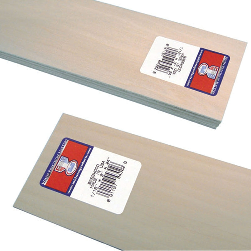 Midwest Products 4302 Basswood Sheet, 24 in L, 3 in W, Basswood, Pack of 10