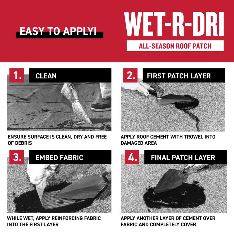 Gardner WET-R-DRI Gloss Black Patching Cement All-Weather Roof Cement 10 oz, Pack of 12