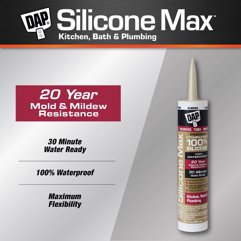 DAP Silicone Max Almond Silicone Kitchen and Bath Sealant 10.1 oz, Pack of 12