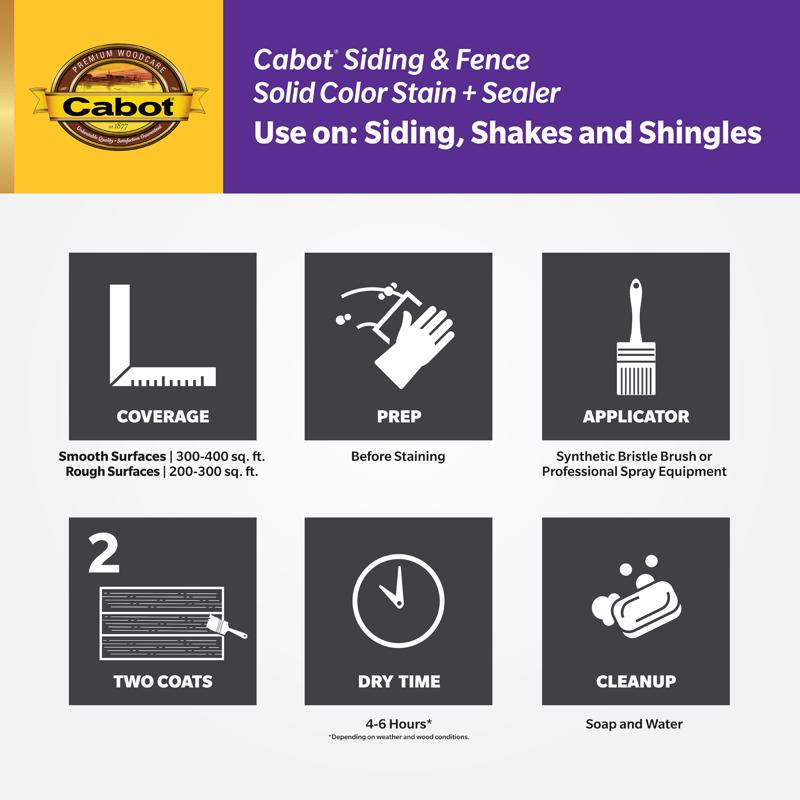 Cabot 800 Series 140.0000808.007 Solid Color Siding Stain, Natural Flat, Liquid, 1 gal, Can, Pack of 4