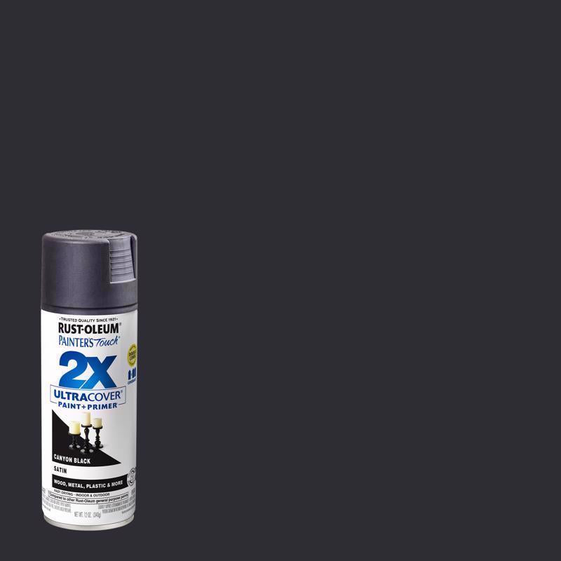 Rust-Oleum Painter's Touch 2X Ultra Cover Satin Canyon Black Paint+Primer Spray Paint 12 oz, Pack of 6