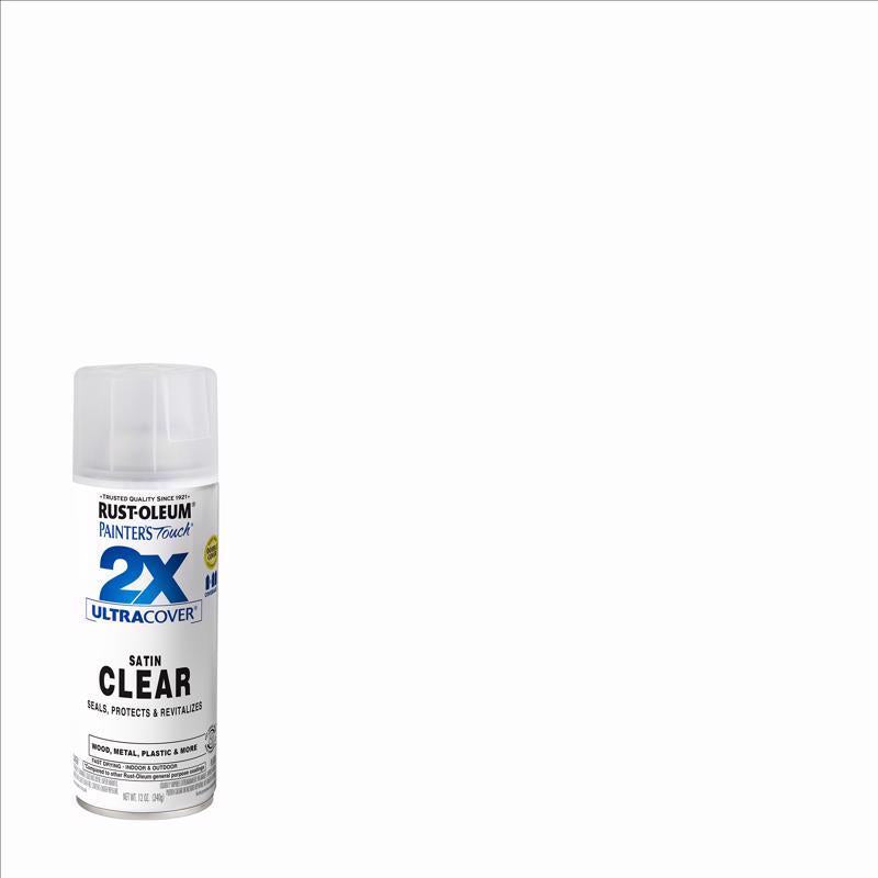 Rust-Oleum Painter's Touch 2X Ultra Cover Satin Clear Paint+Primer Spray Paint 12 oz, Pack of 6