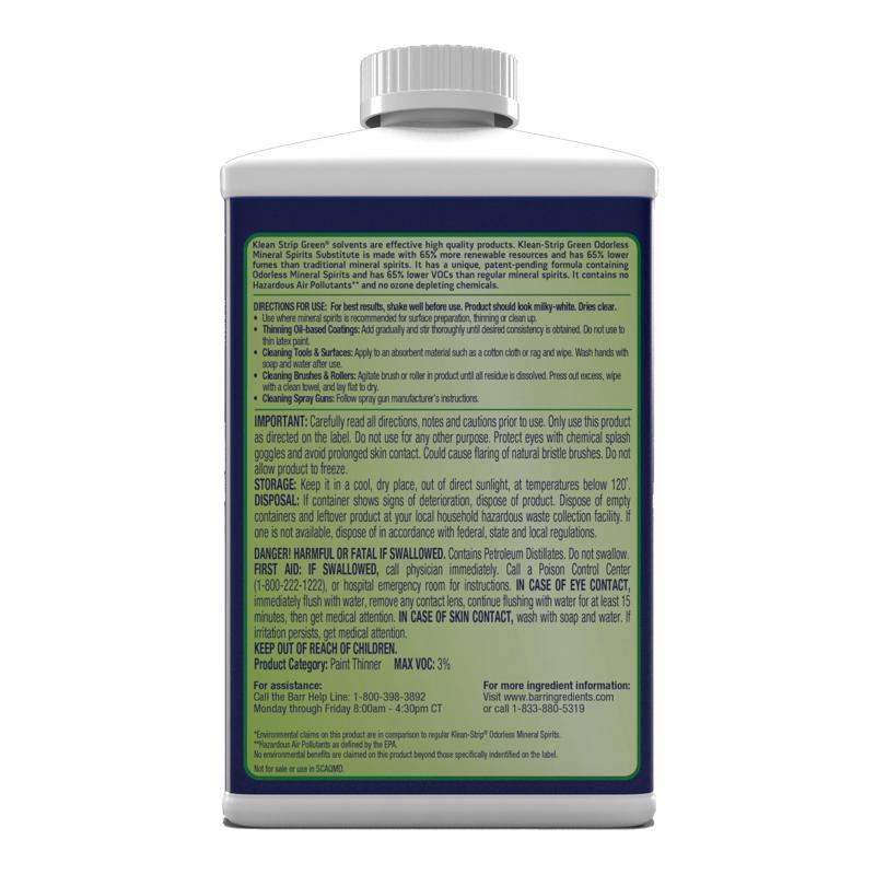 Klean Strip Green Mineral Spirits Oil-Based Thinner 32 oz, Pack of 4