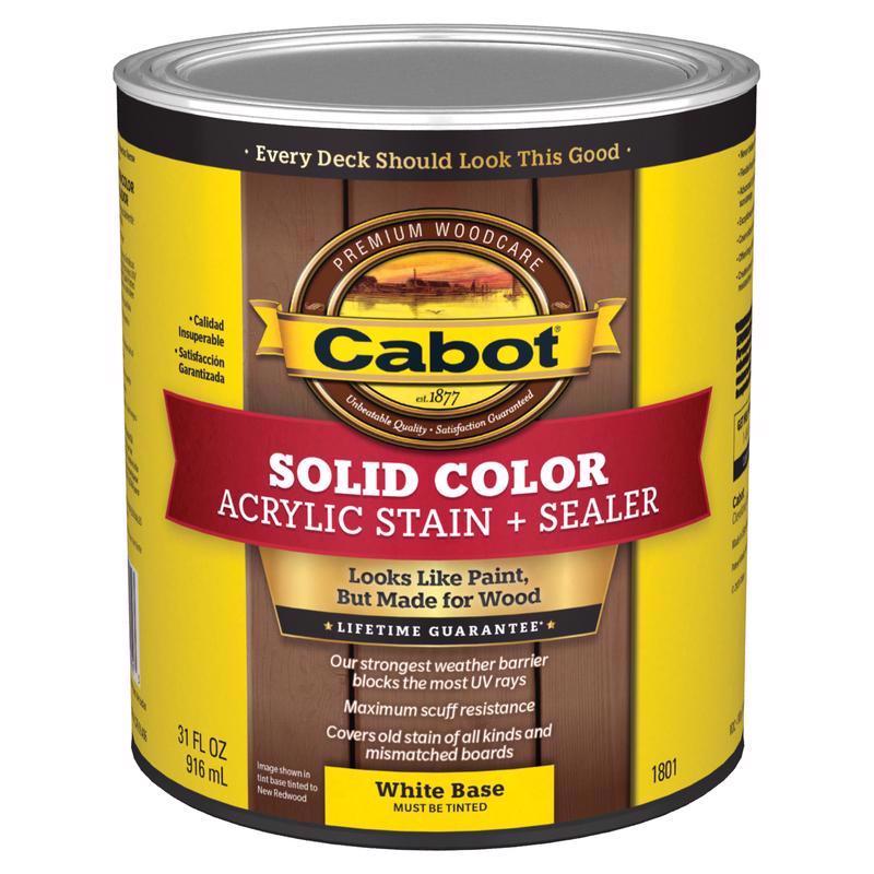 Cabot Solid Color Acrylic Stain & Sealer Solid Tintable White Base Acrylic Deck Stain 1 qt, Pack of 4