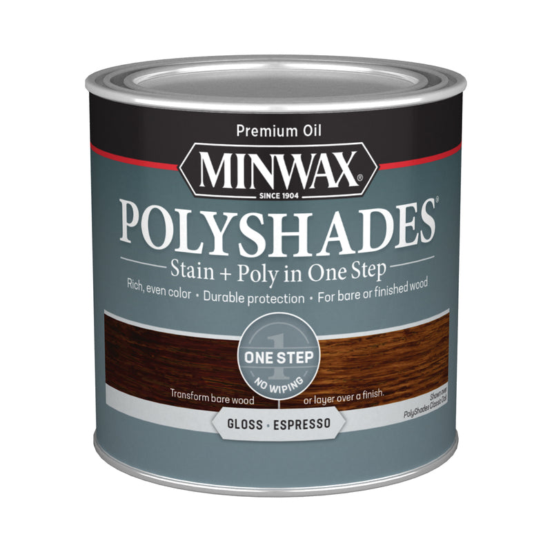 Minwax PolyShades Semi-Transparent Gloss Espresso Oil-Based Stain/Polyurethane Finish 1/2 pt, Pack of 4