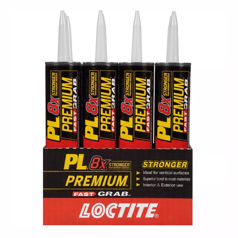Loctite PL Premium Fast Grab Polyurethane Construction Adhesive 10 oz, Pack of 12