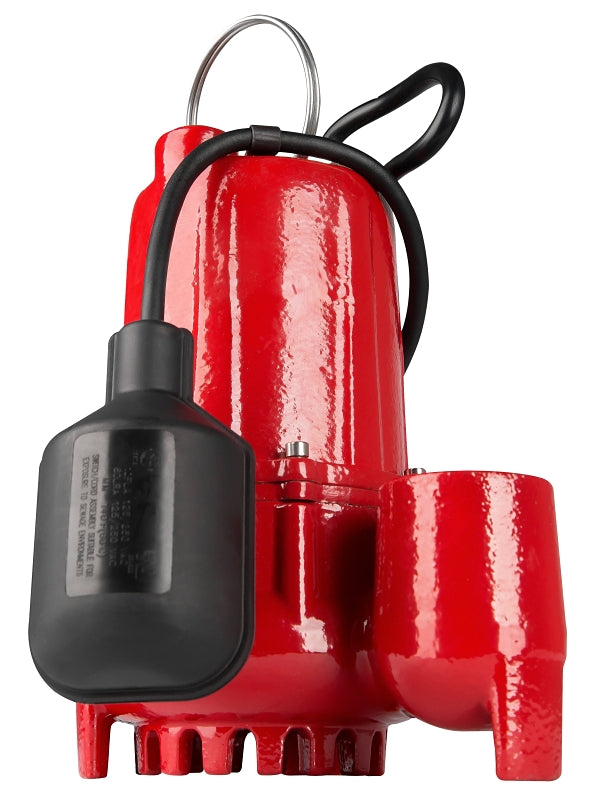 Red Lion 14942744 Sump Pump, 1-Phase, 4.4 A, 115 V, 1/3 hp, 1-1/2 in Outlet, 25 ft Max Head, 3350 gph, Cast Iron