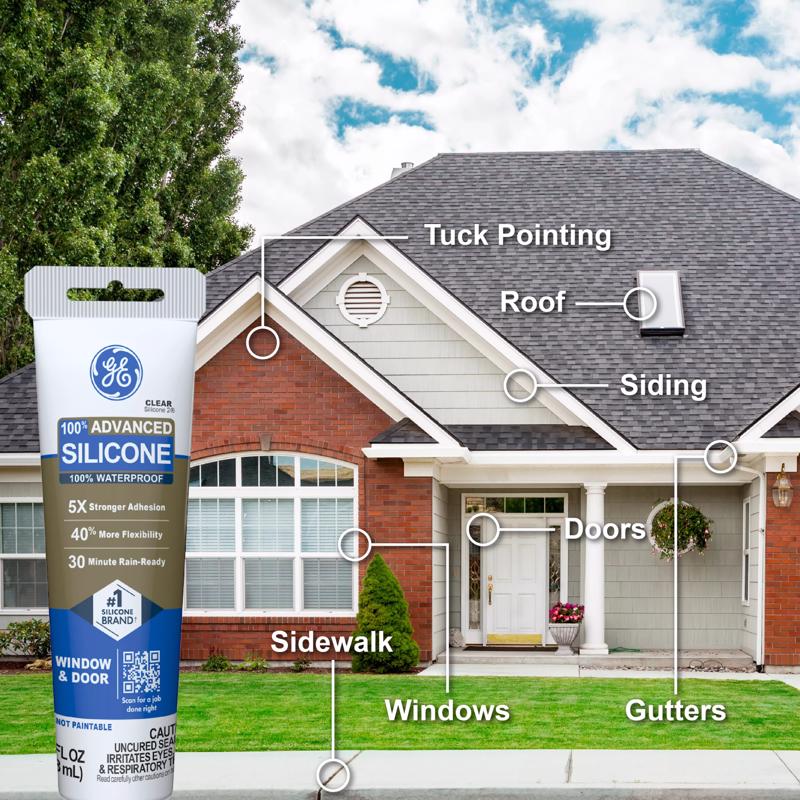 GE Advanced White Silicone 2 Window and Door Caulk Sealant 2.8 oz