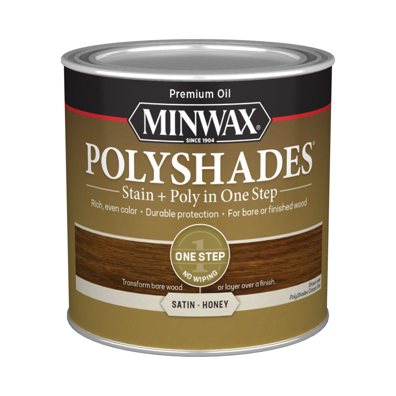 Minwax 213964444 Waterbased Polyurethane Stain, Satin, Liquid, Honey, 0.5 pt, Pack of 4