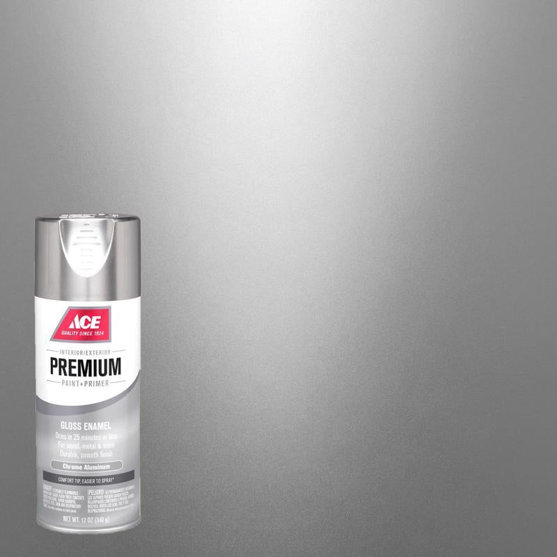 Ace Premium Gloss Chrome Aluminum Paint + Primer Enamel Spray 12 oz, Pack of 6