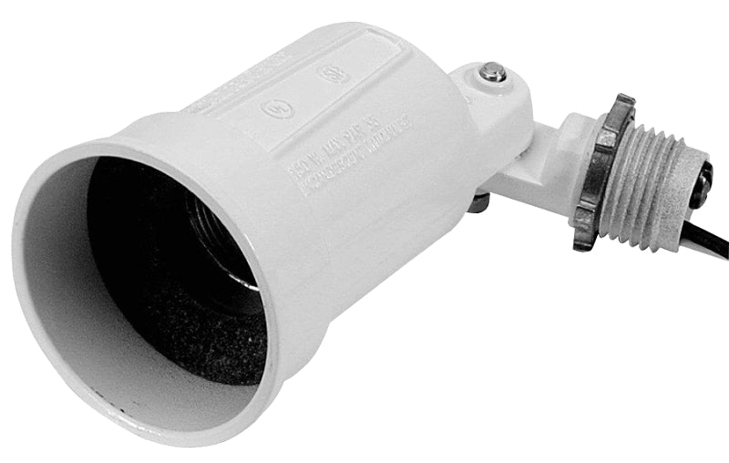 Teddico/Bwf H-1WV Lamp Holder, Floodlight, 3 in H x 3-1/2 in D Dimensions, 150 W, Metal Housing Material, White