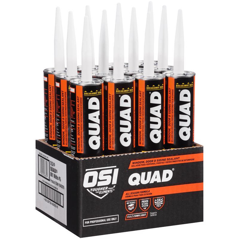 OSI Quad White Elastomeric Polymers Door/Siding/ Window Sealant 10 oz, Pack of 12