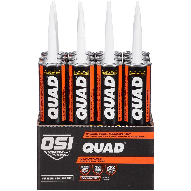 OSI Quad White Elastomeric Polymers Door/Siding/ Window Sealant 10 oz, Pack of 12