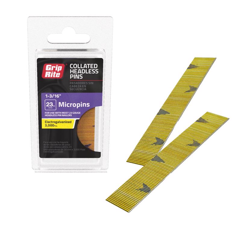 Grip-Rite 1-3/16 in. L X 23 Ga. Straight Strip Electro Galvanized Micro Pins 3000 pk