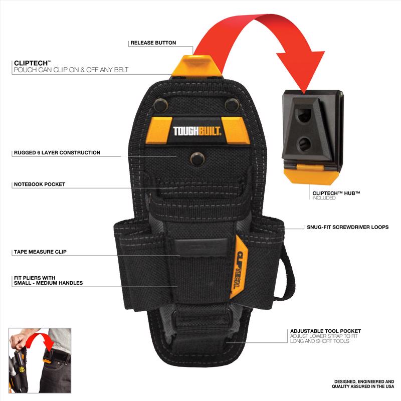 ToughBuilt 5.5 in. W X 10 in. H Polyester Technician Tool Pouch 7 pocket Black/Gray 1 pc