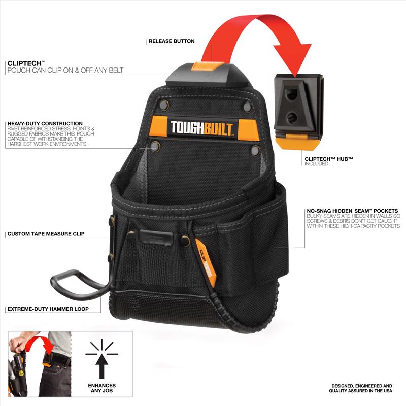 ToughBuilt 9.5 in. W X 10 in. H Project Pouch/Hammer Loop 6 pocket Black/Yellow 1 pc