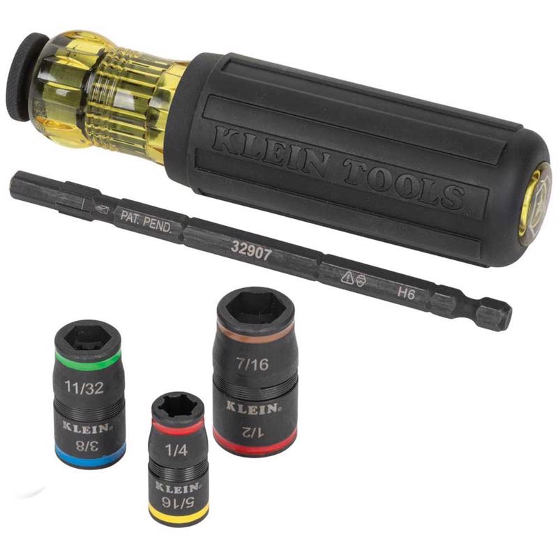 Klein Tools 1/4 in. X 1/4 to 1/2 in. drive SAE 6 Point Flip Impact Socket Set 1 pc