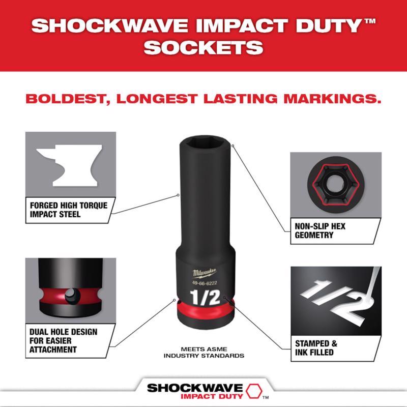 Milwaukee Shockwave 1/4 in. drive SAE 6 Point Impact Rated Deep Socket Set 10 pc