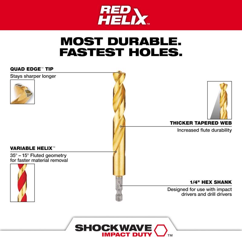 Milwaukee Shockwave Steel Impact Rated Drill Bit Set Hex Shank 15 pc