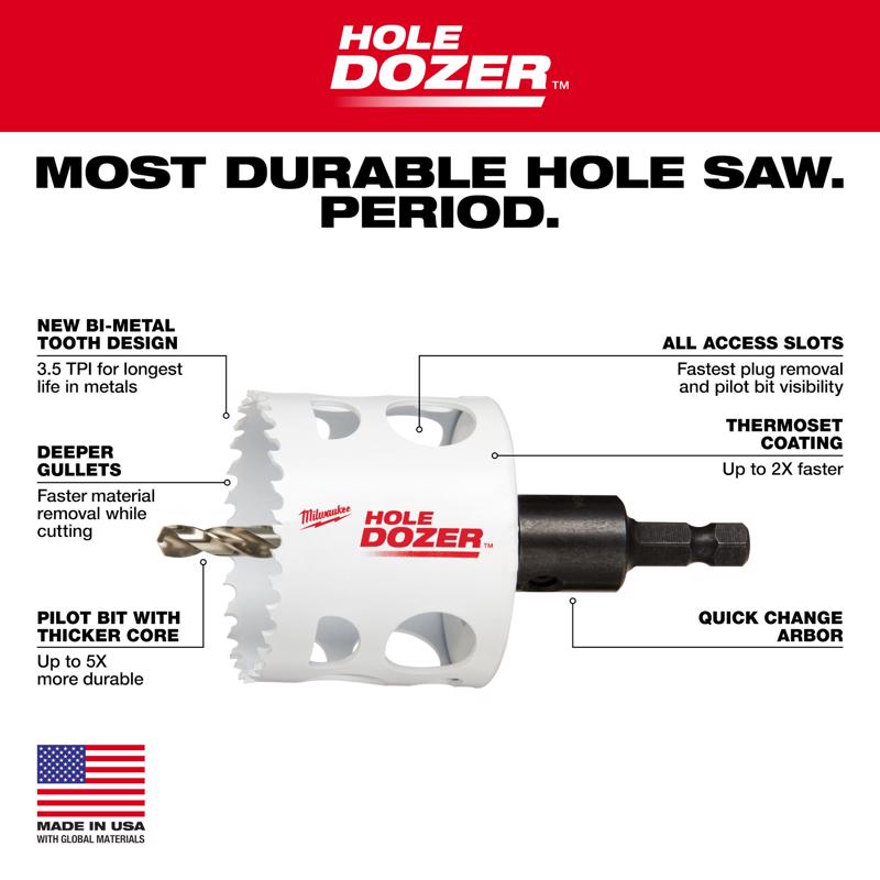 Milwaukee Hole Dozer 4 in. Bi-Metal Hole Saw with Arbor and Pilot Bit 1 pk, Pack of 2
