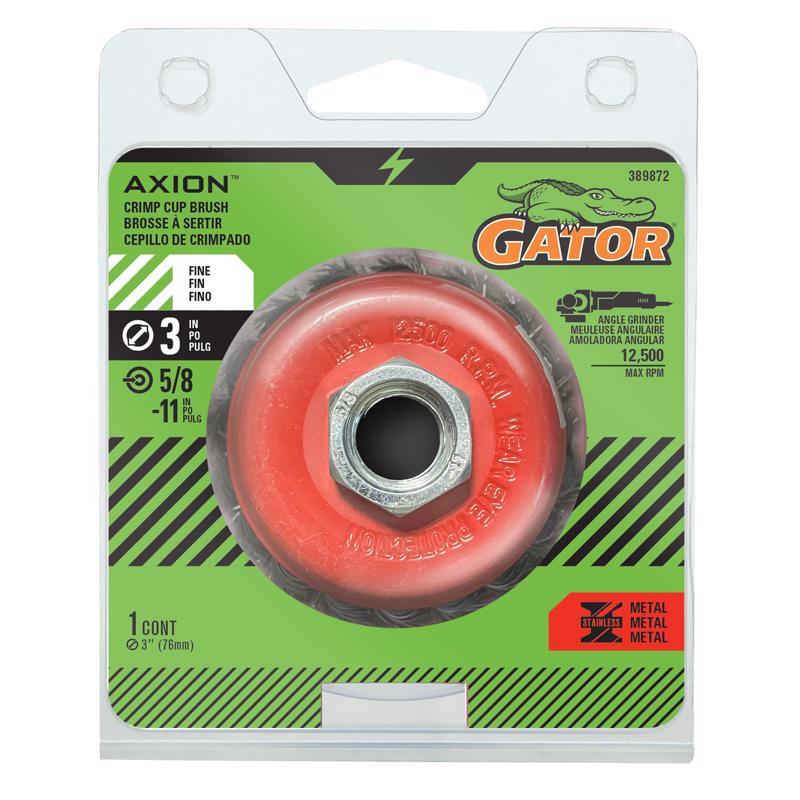Gator 3 in. Coarse Crimped Wire Cup Brush Brass Coated Steel 12500 rpm 1 pc