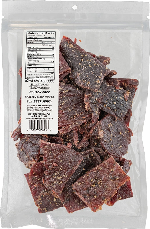 Iowa Smokehouse IS-RH8JP-6CT Beef Jerky, Cracked Black Pepper, 8 oz, 6 CS, Pack of 6