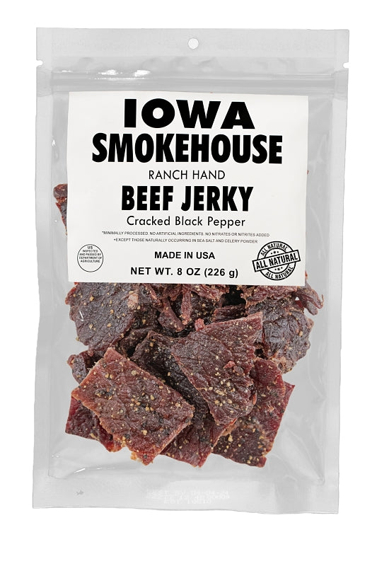 Iowa Smokehouse IS-RH8JP-6CT Beef Jerky, Cracked Black Pepper, 8 oz, 6 CS, Pack of 6