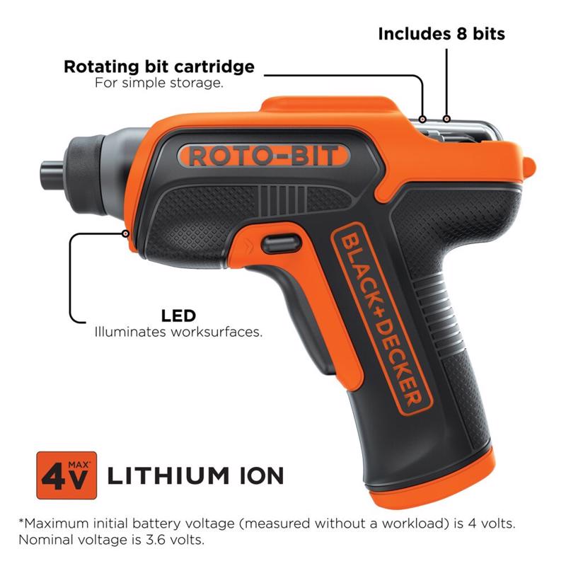 Black+Decker 4V Roto-Bit Cordless Rechargeable Screwdriver Kit (Battery & Charger), Pack of 2