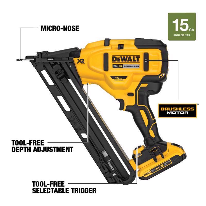 DeWalt 20V MAX XR 15 Ga. Cordless 34 deg Nailer Kit (Battery & Charger) 20 V
