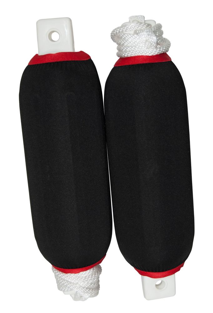 Dock Edge DE77301F Dolphin Twin Eye Fenders w/Lines &amp; Covers, 5-1/2" x 20" White Fenders w/Black Covers, 2/pk