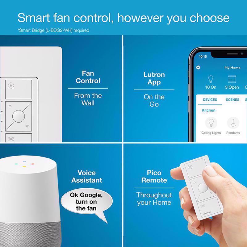 Lutron Caseta 1.5 amps Single Pole Wireless Smart-Enabled Fan Control White 1 pk