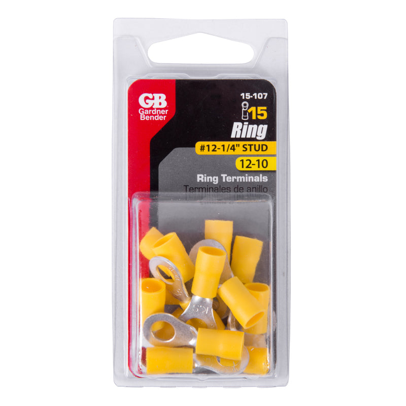Gardner Bender 12 AWG Insulated Ring Terminal Yellow 15 pk