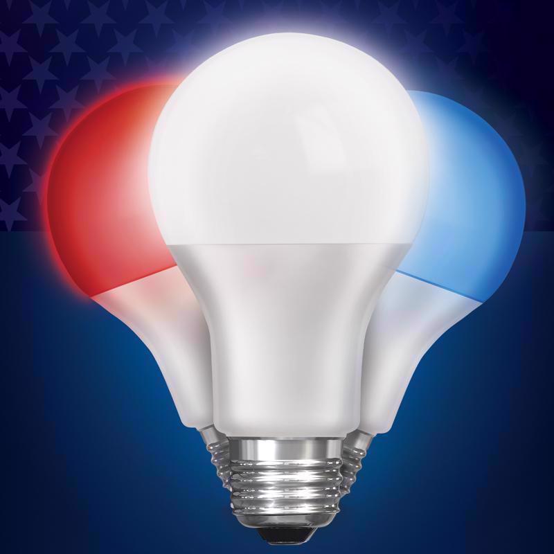 Feit A19 E26 (Medium) Auto Cycling LED Bulb Blue/Red/White 2 Watt Equivalence 1 pk