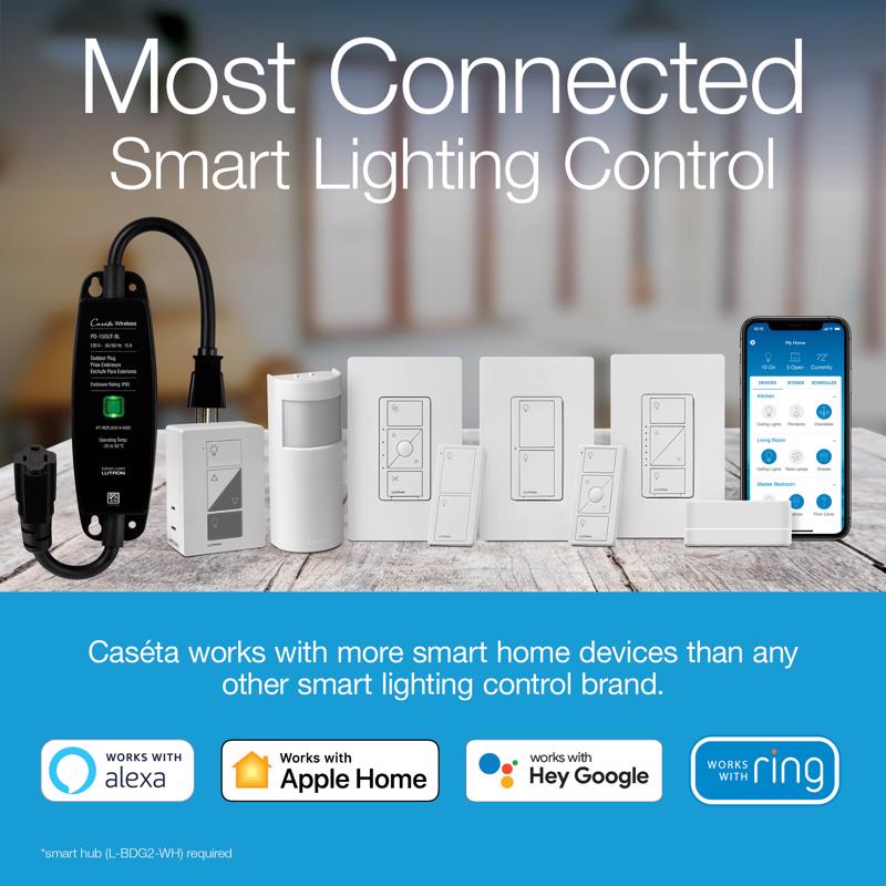 Lutron Caseta White 150 W 3-Way Smart-Enabled Dimmer Switch w/Remote Control 1 pk