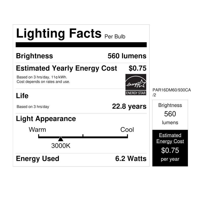 Feit PAR16 E26 (Medium) LED Floodlight Bulb Bright White 60 Watt Equivalence 2 pk
