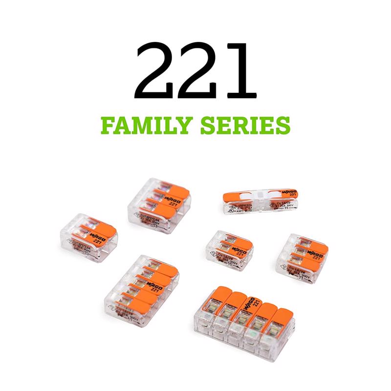 WAGO 221 Series 2 Port Lever Cable Connector 50 pk