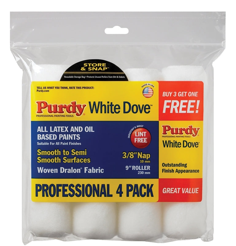 Purdy 14B863400 Paint Roller Cover, 3/8 in Thick Nap, 9 in L, Woven Fabric Cover, White