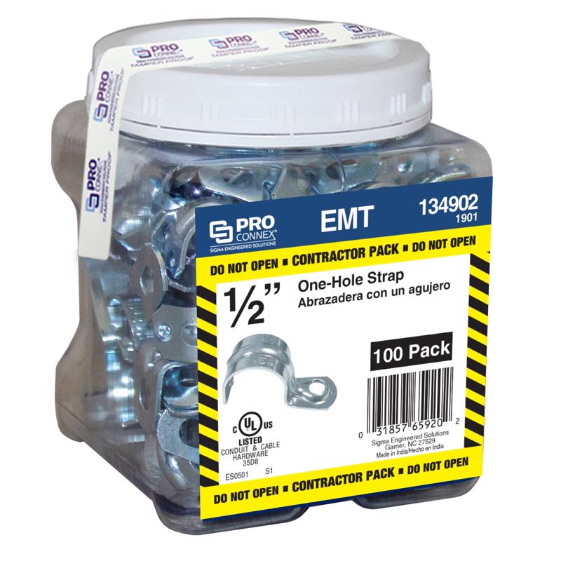 Sigma Engineered Solutions ProConnex 1/2 in. D Zinc-Plated Steel 1 Hole Strap 100 pk