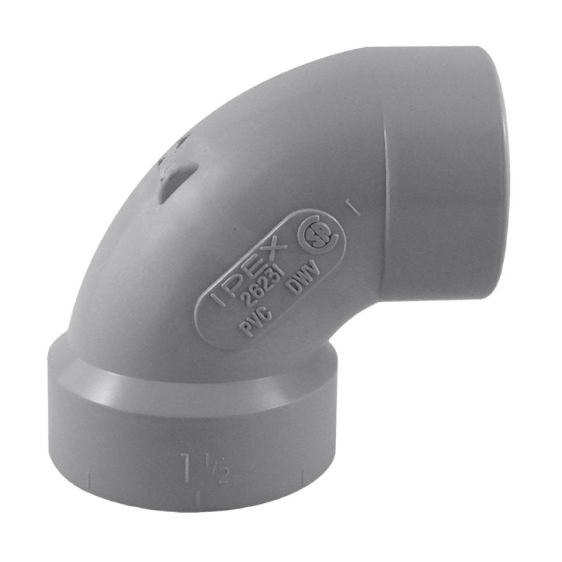 Homerite System 15 Series 326510 Elbow, 1-1/2 in, Spigot x Hub, 90 deg Angle, PVC, Gray, SCH 40 Schedule