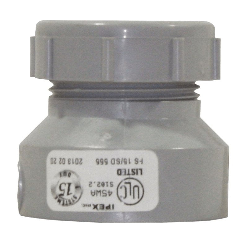 Homerite System 15 Series 326515 Trap Adapter, 1-1/2 x 1-1/4 in, Hub x Slip Joint, PVC, Gray