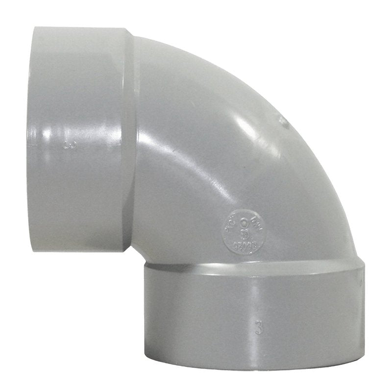 Homerite System 15 Series 326557 Elbow, 3 in, Hub x Hub, 90 deg Angle, PVC, Gray, SCH 40 Schedule