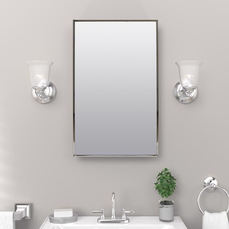 Zenith 105 Medicine Cabinet, 16-1/8 in OAW, 4-1/2 in OAD, 26-1/8 in OAH, Plastic/Stainless Steel, 2-Shelf