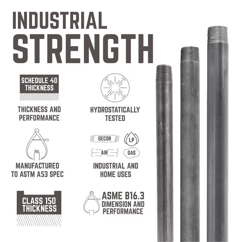 STZ Industries 3/8 in. MIP each X 3/8 in. D MIP Black Steel 2 in. L Nipple, Pack of 5