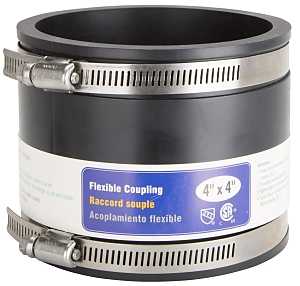 ProSource FC56-44 Coupling, 4 x 4 in, Cast Iron, Plastic and Steel Drain Pipes, PVC, Black