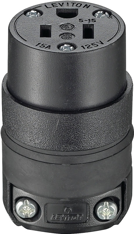 Leviton 000-515CR-000 Electrical Connector, Straight Blade, 15/64 to 45/64 in, 2-Pole, 15 A, 125 V, NEMA: NEMA 5-15R