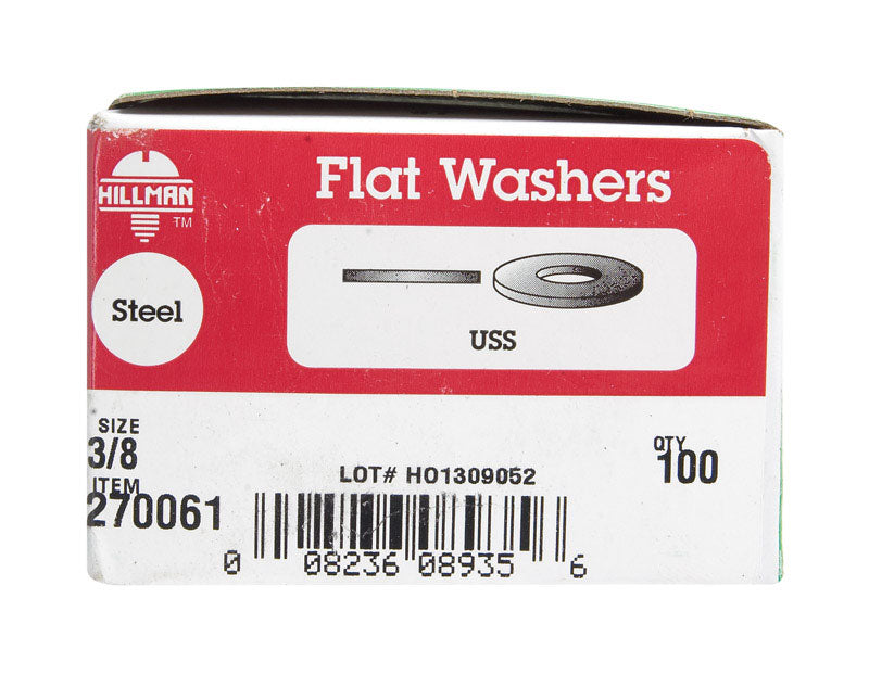 HILLMAN Zinc-Plated Steel 3/8 in. USS Flat Washer 100 pk