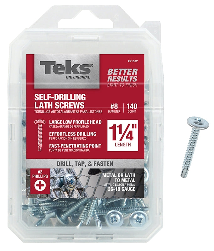 Teks 21532 Lath Screw, #8 Thread, 2.38 in L, Truss Head, Phillips Drive, Drill Point, Steel, Zinc