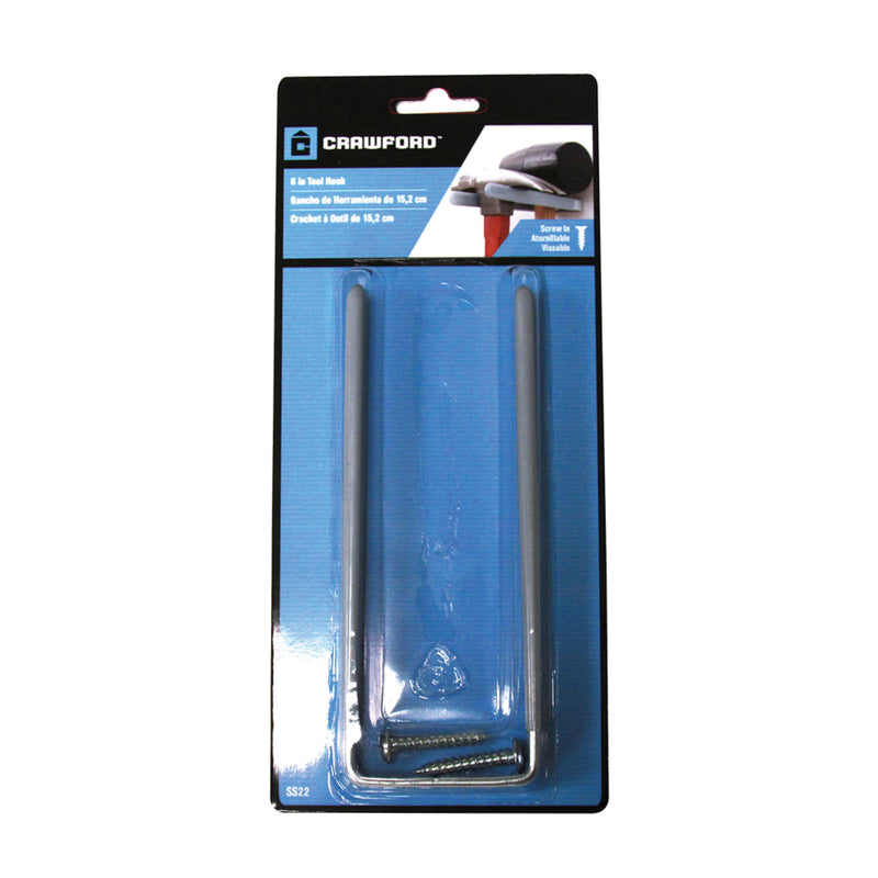 Crawford SS22 Tool Holder Hook, 5 lb, 6 in Opening, Screw, Steel, Gray, Zinc