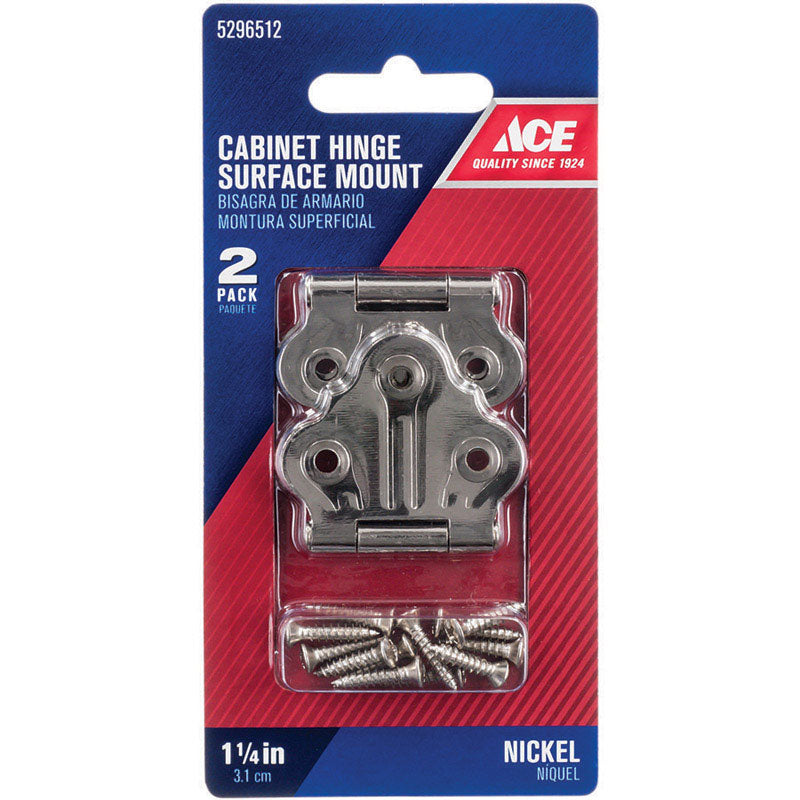 Ace 1.4 in. W X 1-1/4 in. L Nickel Steel Cabinet Hinge 2 pk