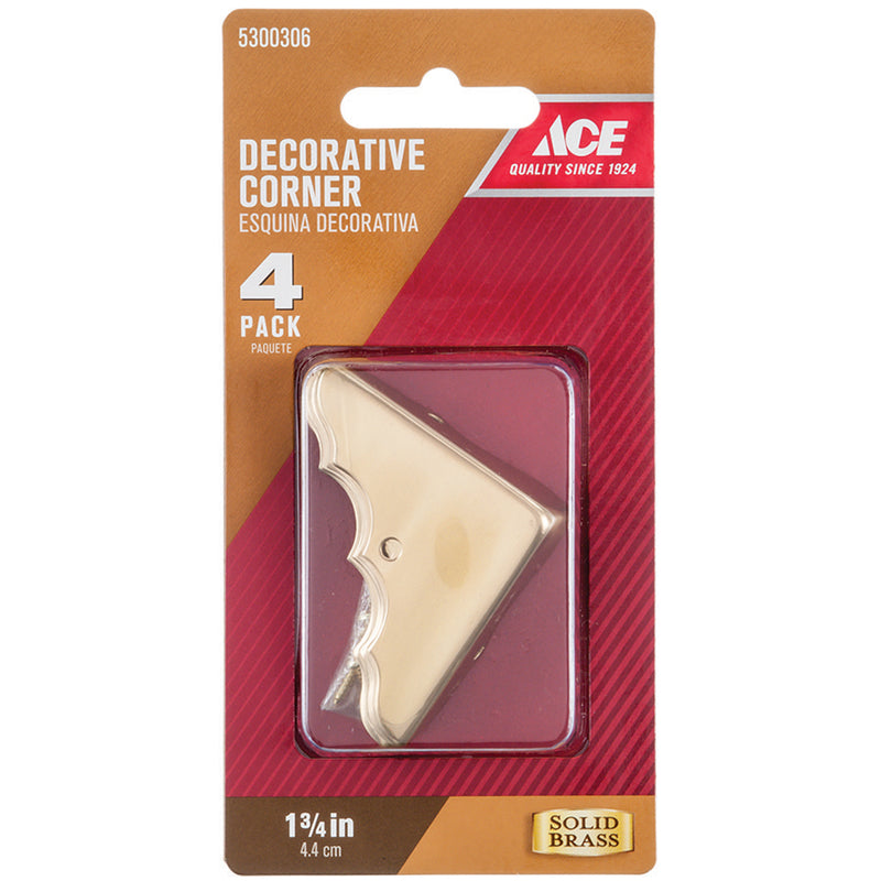Ace Polished Brass Decorative Corner 5/8 in. 1-3/4 in. 4 pk